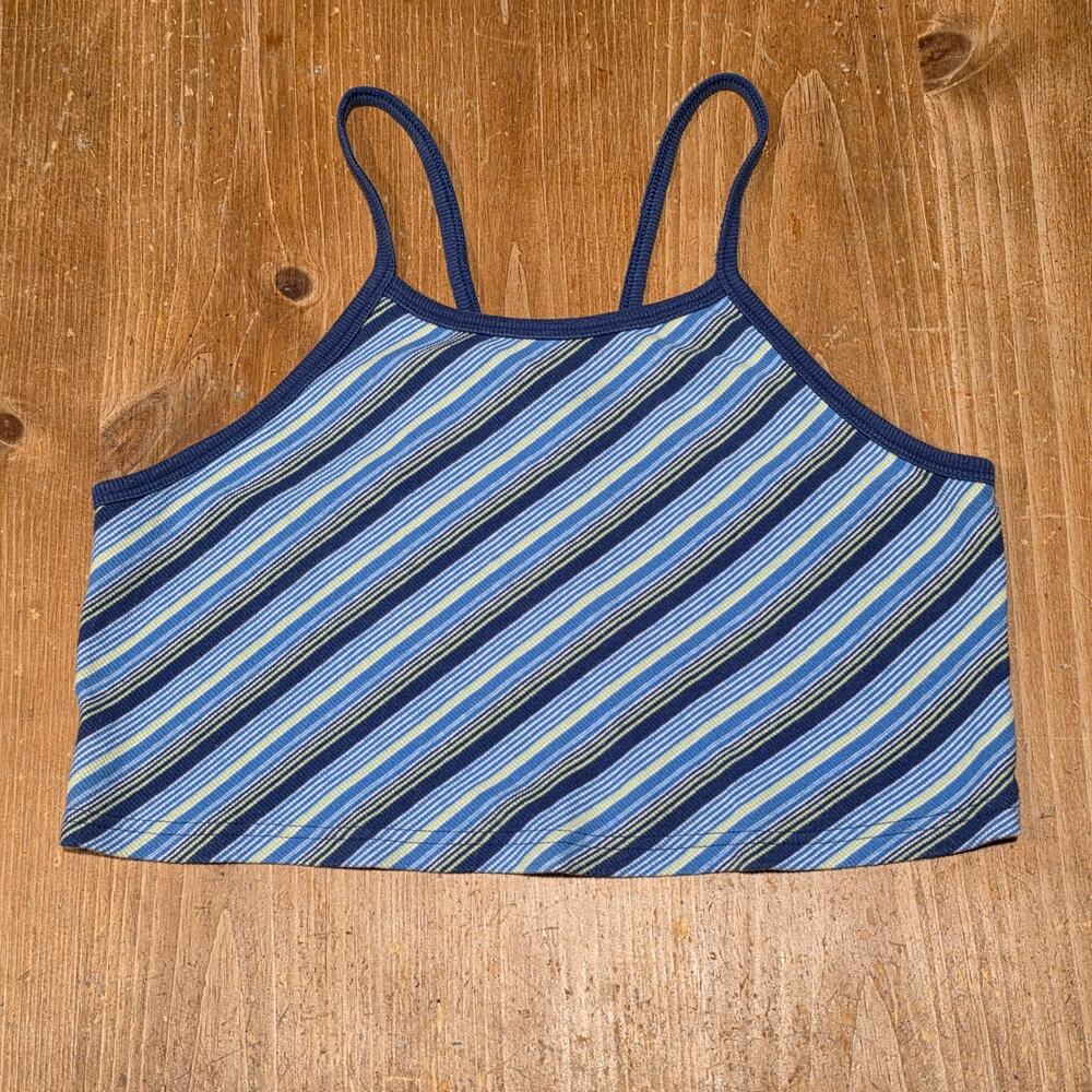 Womens Lrg Y2K Victoria's Secret Crop Top Shirt Blue Striped Tank